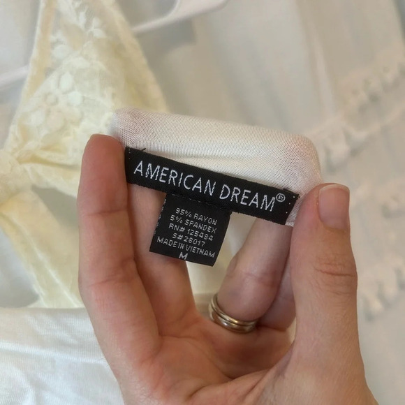 American Dream cream tank top with lace bow size M - Picture 6 of 7